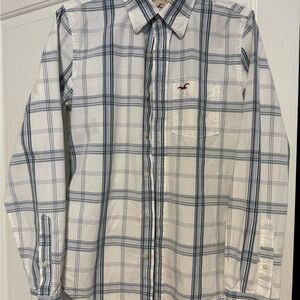 Hollister Plaid Shirt in White and Blue